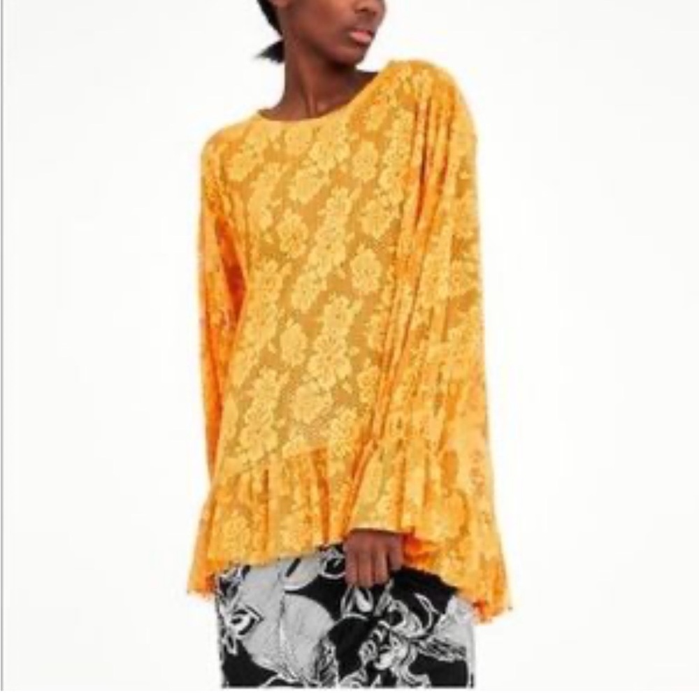 Zara Trafaluc Yellow Lace Blouse Peplum